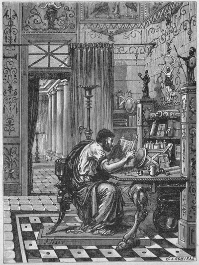 روماني في مكتبته، حوالي عام 1880 (نقش) بواسطة فنان غير معروف