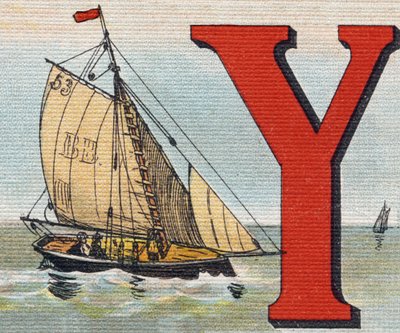 يخت. نقش في "Alphabet de ma petite fille". برناردين-بيشيت وفلس ، بائعون وناشرون ، باريس ، حوالي عام 1895. ألبوم غير قابل للكسر على قماش. Bibliotheque des Bebes. 12 صفحة. ألبوم يحتوي على طريقة قراءة ومختصر توضيحي. قاتمة: بواسطة غير معروف