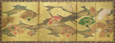 زخرفة مراوح مفتوحة ومغلقة ، فترة موموياما (1568-1615) بواسطة غير معروف