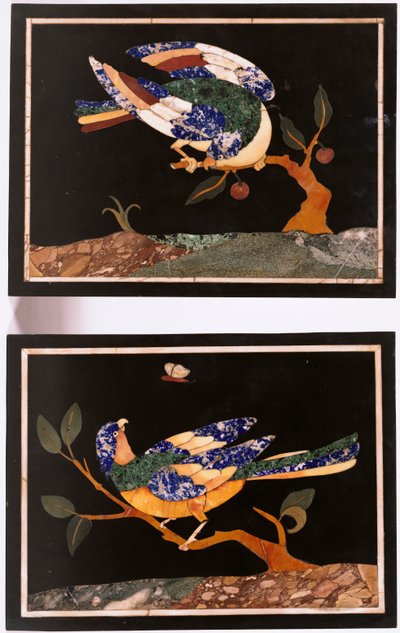 زوج من اللوحات الفلورنسية pietra dura تصور الطيور بواسطة غير معروف