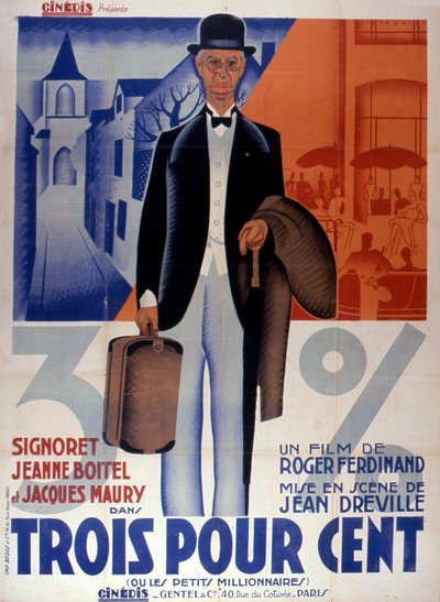 ملصق فيلم ثلاثة بالمائة من جان دريفيل 1933 في فرنسا بواسطة غير معروف