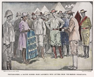 أفريقي يسلم رسائل للجنود البريطانيين خلال حرب البوير عام 1900 بواسطة غير معروف
