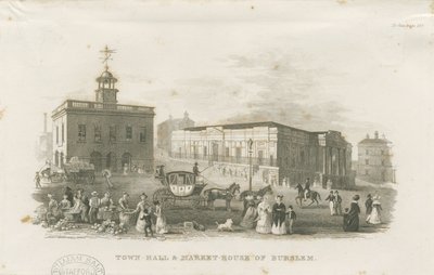 Burslem - Town Hall and Market House: engraving، nd [1836] بواسطة غير معروف