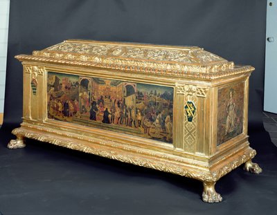 Cassone مع لوحات تصور استمرارية Scipio ورموز الثبات والحكمة ، المنسوبة إلى ورشة Apollonio di Giovanni ، حوالي 1460-65 (تمبرا على اللوحة) بواسطة غير معروف