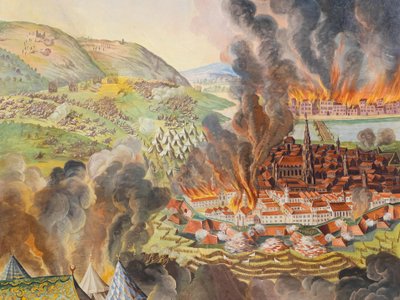 لوحة جدارية على السقف في الممر الجانبي لكنيسة سانت كاترين ، إيقاف تشغيل فيينا في عام 1683 ، ضريح هابسبورغ ، غراتس ، ستيريا ، النمسا ، أوروبا (صورة) بواسطة فنان غير معروف