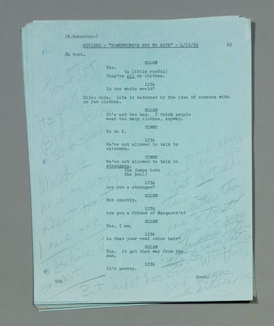 مجموعة من أوراق النصوص المنقحة الفضفاضة من فيلم مارلين مونرو الأخير وغير المكتمل ، &39;Something&39;s Got To Give&39; ، سيناريو والتر برنشتاين ، مشروحًا بيدها ، بتاريخ 16-20 أبريل بواسطة غير معروف