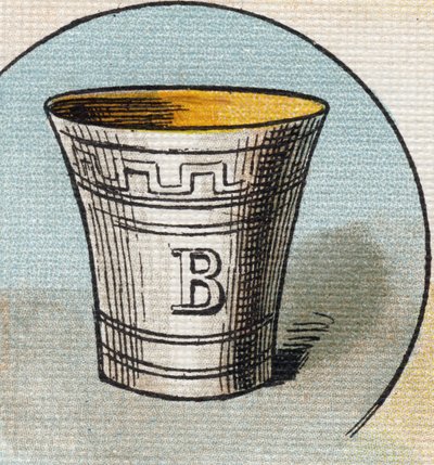 فنجان . نقش في "Alphabet de ma petite fille". برناردين-بيشيت وفلس ، بائعون وناشرون ، باريس ، حوالي عام 1895. ألبوم غير قابل للكسر على قماش. Bibliotheque des Bebes. 12 صفحة. ألبوم يحتوي على طريقة قراءة ومختصر توضيحي. قاتمة: 29 ، بواسطة غير معروف