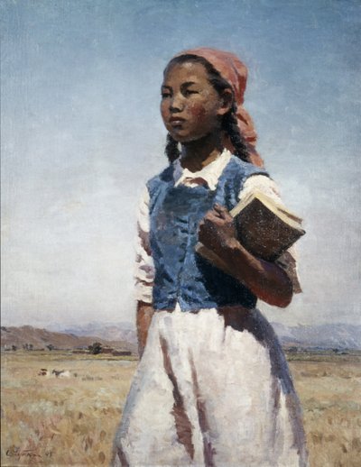 ابنة قيرغيزيا السوفيتية عام 1948 لوحة سيميون تشويكوف ، الواقعية الاشتراكية. بواسطة غير معروف