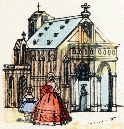 E - Eglise - Alphabet - ترفيه للأطفال - صورة epinal ، سلسلة شعبية c1890 (رسم توضيحي) بواسطة غير معروف