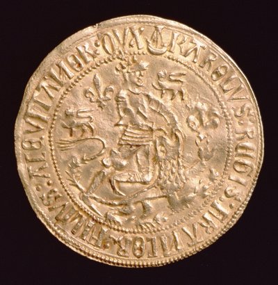 حصن دور شارل ملك فرنسا ، دوق آكيتاين (1433-77) (الوجه) يظهر الدوق يتصارع مع أسد ، شتروك في بوردو بواسطة غير معروف