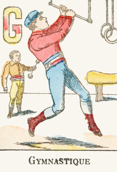 G: الجمباز - نقش من "Alphabet des jeux" ، حوالي عام 1890 بواسطة غير معروف