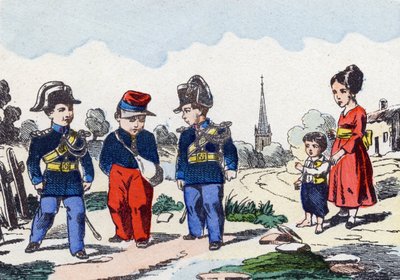الدرك. نقش في "الأبجدية العسكرية الطفولية". صور Pont-a-Mousson ، حوالي عام 1890. 20 صفحة. قاتمة: 28.5x21 سم بواسطة غير معروف