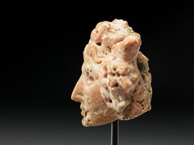 رأس ميدوسا ، من باكتريا أو غاندهارا ، القرنين الثاني والأول قبل الميلاد (المرجان الوردي) بواسطة غير معروف