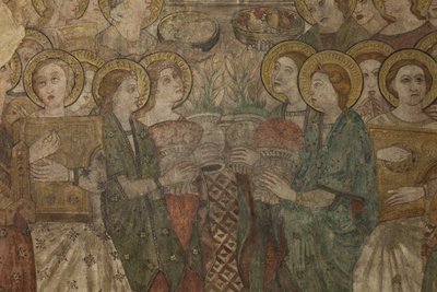 الداخلية. معبر الشمال. المذبح (لوحات جدارية Altar de las pinturas). الأصل من الكنيسة الرئيسية. اللوحات الجدارية (فريسكو؟). التفاصيل. نهاية القرن الرابع عشر. بواسطة غير معروف