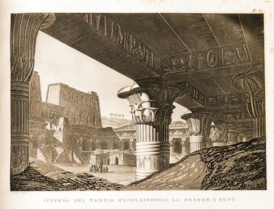 منظر داخلي لمعبد أبولينوبوليس في إدفو ، مصر رسم توضيحي من أطلس مصر بواسطة فنان غير معروف