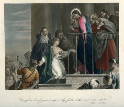 يسوع يشفي امرأة تعاني من مشاكل في الدم - الكتاب المقدس، العهد الجديد بواسطة فنان غير معروف
