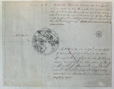 ذكر تصميم جون هاريسون `` للساعة الصغرى '' من قبله إلى مجلس Longitude في 19 يونيو 1755 ، من مجموعة من الملاحظات والرسومات الميكانيكية التي جمعها جون هاريسون (1693-1776) وابنه ويليام (1726-1772) (قلم وحبر على ورق) بواسطة غير معروف