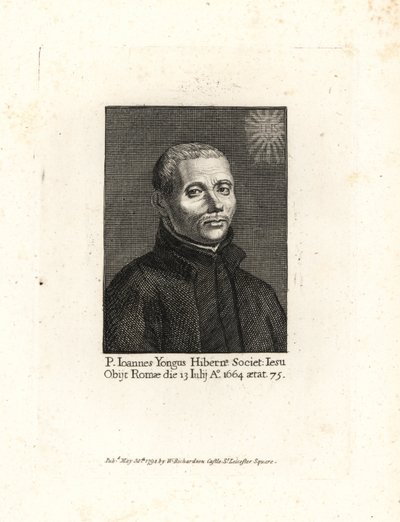 جون يونج، إيوانس يونجس، كاهن يسوعي أيرلندي، توفي عام 1664، عن عمر يناهز 75 عاماً. نقش على لوحة نحاسية من كتاب ويليام ريتشارد "صور توضيحية لتاريخ السيرة الذاتية لإنجلترا لجرانجر، لندن بواسطة فنان غير معروف