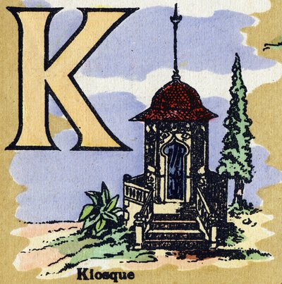 حرف K ككشك. الأبجدية المصورة. تم لم شمل الصور في جارفيل نانسي ، بداية القرن العشرين. الأبعاد: ٤٠ × ٢٩ سم. الطباعة الحجرية على خلفية بيستر بواسطة غير معروف