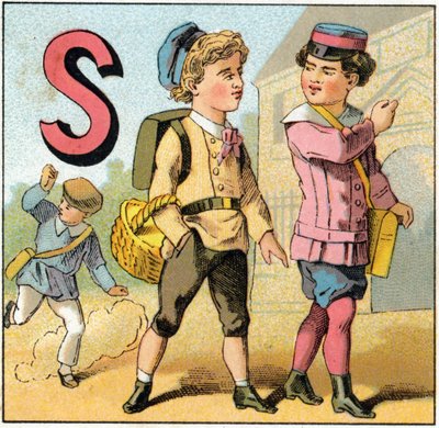 حرف S عند مغادرة المدرسة. نقش في "Alphabet des petits ecoliers". تصوير إبينال ، حوالي عام 1885. مجموعة بريفيه بواسطة غير معروف