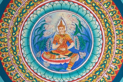 Life of Buddha. Ceiling Artwork Depicting the Life of Buddha. Wat Inpeng. Ventiane. Laos, 20151029, Vientiane, Laos بواسطة غير معروف