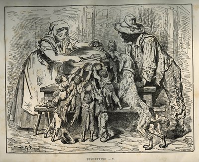 ليتل بوليه وإخوته الجياع. نقش لغوستاف دوري (1832-1883) من "" Les contes "لتشارلز بيرولت (1628-1703) بواسطة غير معروف