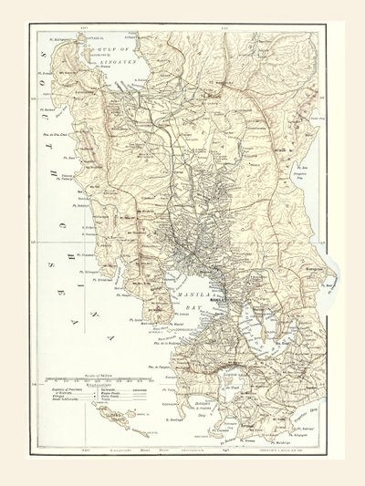 خريطة مانيلا بالفلبين ومقر الحرب أثناء الحرب الإسبانية الأمريكية عام 1898. بواسطة غير معروف