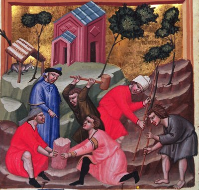 البنائين وعمال القطع الحجرية ، ج. 1300 (مصغر) بواسطة فنان غير معروف