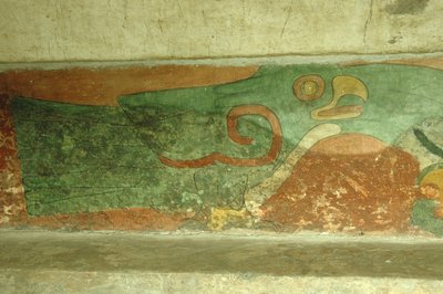 المكسيك ، مكسيكو سيتي ، تيوتيهواكان (القرن الأول الميلادي) ، معبد جاغوار ، لوحة جدارية لببغاء بواسطة غير معروف