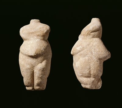 سيدة Steopagus من العصر الحجري الحديث ، منظر أمامي وجانبي ، أفاريتسا (ميليتيا) في ثيساليا ، اليونان ، 6000-5200 قبل الميلاد (الرخام) بواسطة غير معروف