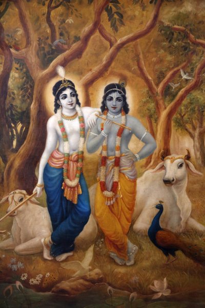 Painting depicting Hindu god Krishna standing next to his brother Balaram. India بواسطة غير معروف