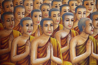 لوحة تصور الرهبان (يستمعون إلى بوذا) أودونج كامبودج بواسطة غير معروف