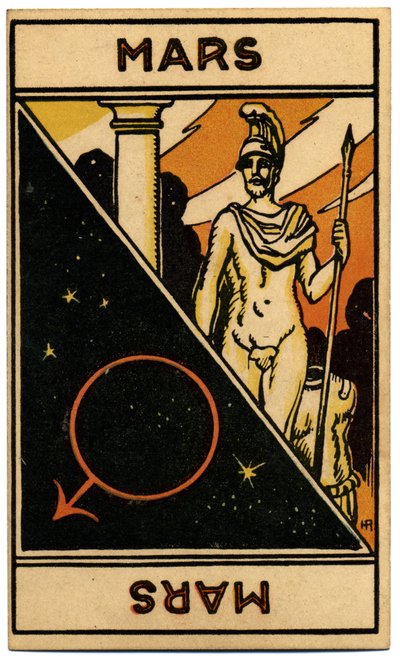 خوارق. علم التنجيم. كوكب المريخ. بطاقة التنجيم من: Le Tarot Astrologique (Astrological Tarot) لجورج ماتشيري ، فرنسا بواسطة فنان غير معروف