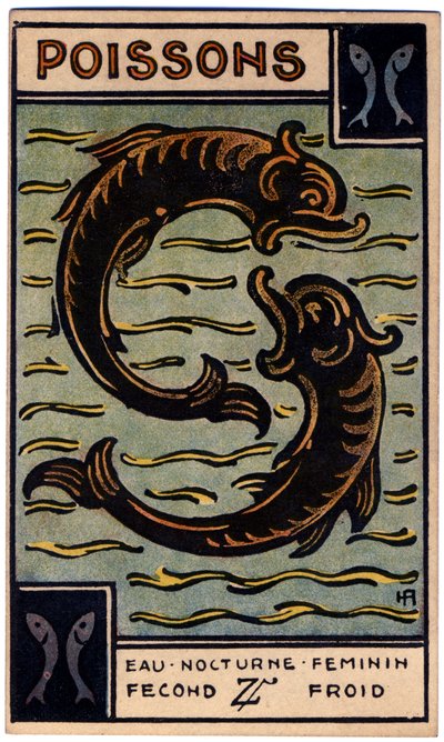خوارق. علم التنجيم. الحوت (السمكة). بطاقة فلكية من: Le Tarot Astrologique (Astrological Tarot) لجورج ماتشيري ، فرنسا بواسطة فنان غير معروف