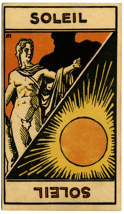 خوارق. علم التنجيم. الشمس (نجمة). بطاقة فلكية من: Le Tarot Astrologique (Astrological Tarot) لجورج ماتشيري ، فرنسا بواسطة فنان غير معروف