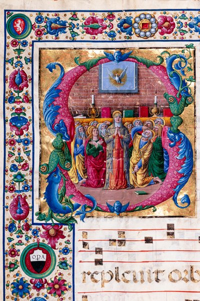 مكتبة Piccolomini: كتاب جوقة ، سمك القد. 23.8 ، صص. 100V مع "عيد العنصرة" ، بقلم جيرولامو دا كريمونا. التفاصيل. بواسطة فنان غير معروف