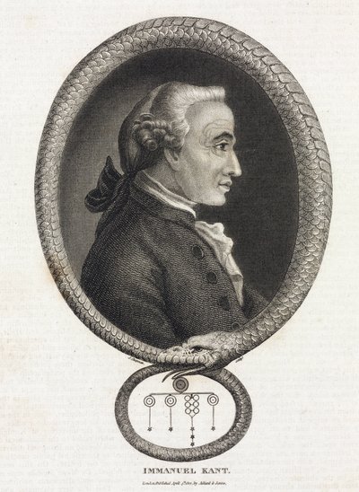 صورة للفيلسوف إيمانويل كانط (1724-1804) ، في إطار شكله ثعبان يعض ذيله بواسطة غير معروف