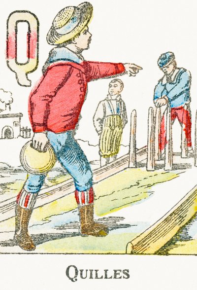 س: دبابيس البولينج - نقش من "Alphabet des jeux" ، حوالي عام 1890 بواسطة غير معروف