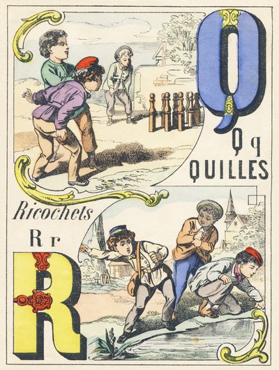 QR: quilles، ricochets - ألعاب الأبجدية، c.1890 (رسم توضيحي) بواسطة غير معروف