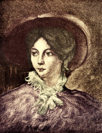 ساند ، جورج - بعد لوحة الروائي الفرنسي إي ديلاكروا (1804-1876). تشارك مع شوبان. ملون بواسطة غير معروف