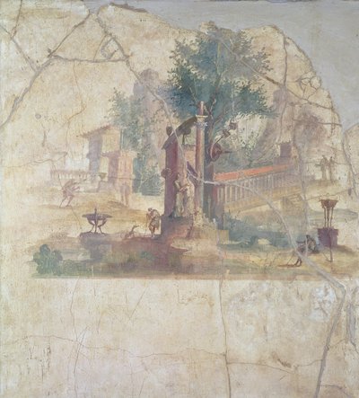 منظر طبيعي مقدس شاعري ، من فيلا Agrippa في Boscoreale ، القرن الميلادي (في الهواء الطلق) بواسطة غير معروف
