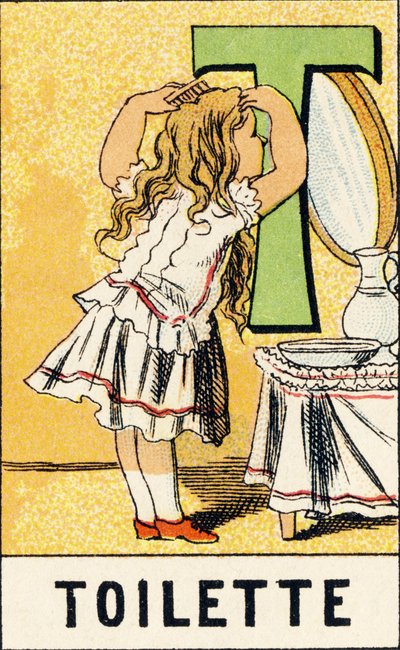 T: مرحاض - نقش من ABCD des petits filles. Pellerin & Cie ، ناشر طابعة ، Epinal ، حوالي 1890. Serie A. الأبعاد: 19 × 13.5 سم. بواسطة غير معروف