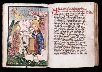 البشارة ، رسم إيضاحي من كتاب الصلوات بواسطة غير معروف