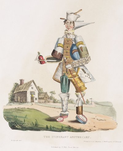 "The Itinerant Apothocary" ، مائي ملون يدويًا بواسطة غير معروف
