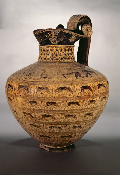 'Levy Oinochoe' ، إناء شرقي يوناني شرقي مزين بصفوف من الحيوانات الرائعة والماعز البري ، على طراز Wild Goat ، حوالي 650 قبل الميلاد (فخار) بواسطة غير معروف