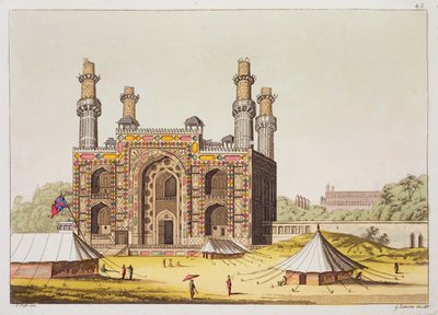 قبر الإمبراطور المغولي أكبر ، من Le Costume Ancien et Moderne لجول فيراريو ، حوالي 1820 (نقش ملون) بواسطة غير معروف