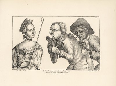 شخصيتا سيمون وموبسوس الهزليتان مع الجميلة فيليدا. من أوبرا ديمون وفليدا الهزلية لكولي سيبر بواسطة فنان غير معروف