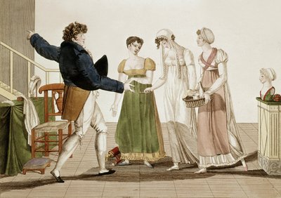 مصمم الأزياء في وقت الإمبراطورية الأولى في فرنسا (1804-1815)، نقش بواسطة فنان غير معروف