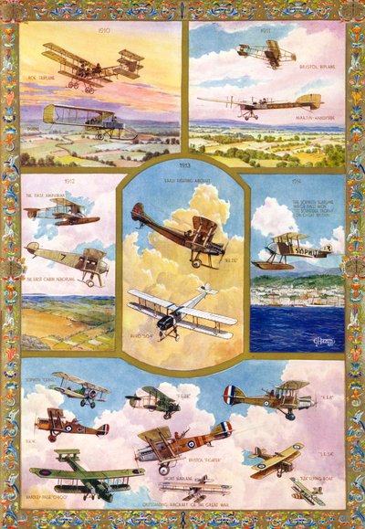 "تطور الطيران من 1910 إلى 1918 بواسطة فنان غير معروف