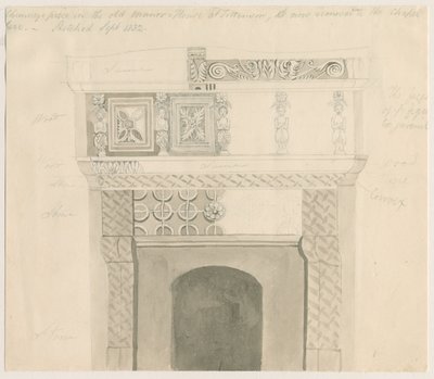 Tittensor - قطعة مدخنة في Manor House: رسم بالقلم الرصاص وغسل ، سبتمبر 1832 بواسطة غير معروف